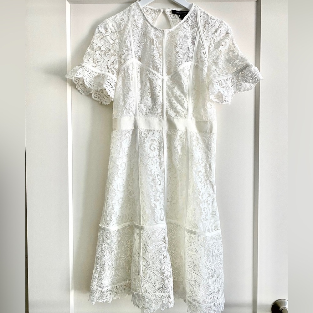 French Connection Cabrera lace mix white dress - Picture 2 of 7